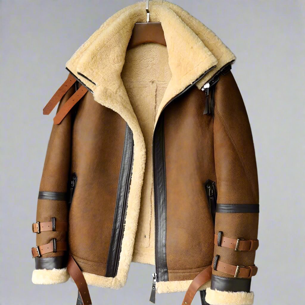  High Quality Men’s Genuine Sheepskin Leather Jacket