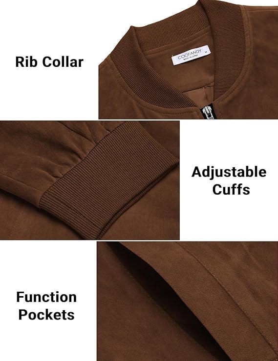 Men's Casual Varsity Jacket Vintage Lightweight Suede Bomber Jackets - view 2