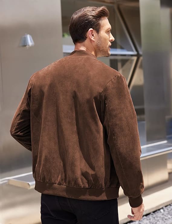 Men's Casual Varsity Jacket Vintage Lightweight Suede Bomber Jackets - view 3