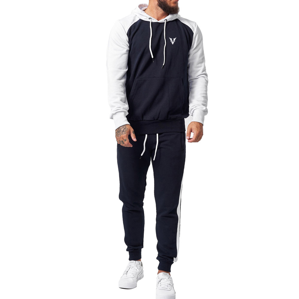Best Selling Jogging Wear Pullover Style Blue And White Contrast Color Men Outer Wear Tracksuits