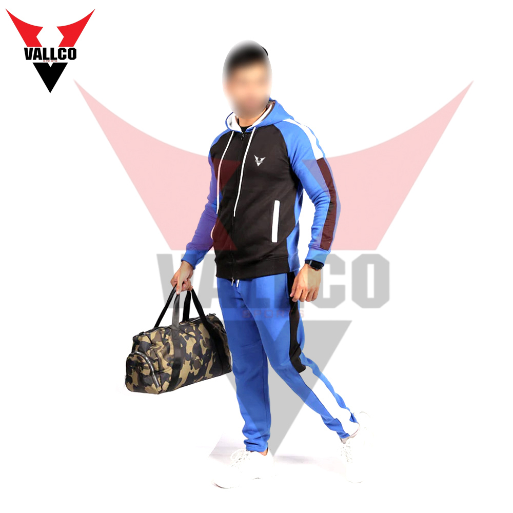 Full Zipper Style With Hood Blue Black Contrast Color Good Quality Men Tracksuits - view 2