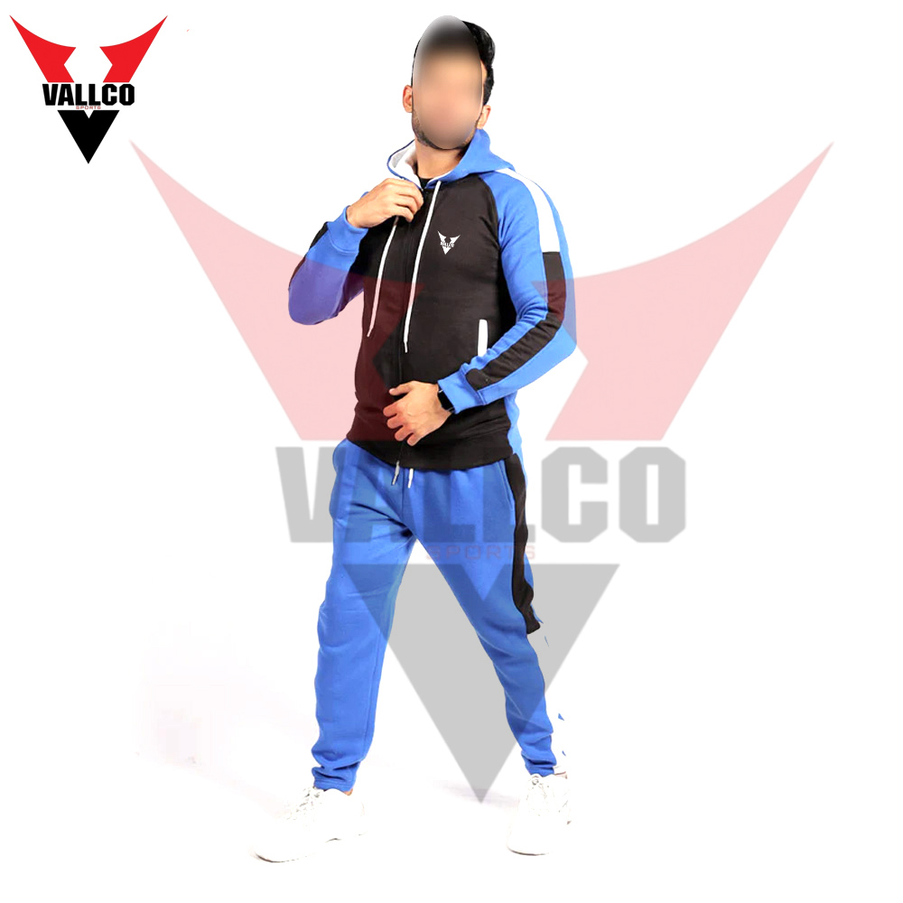 Full Zipper Style With Hood Blue Black Contrast Color Good Quality Men Tracksuits - view 3