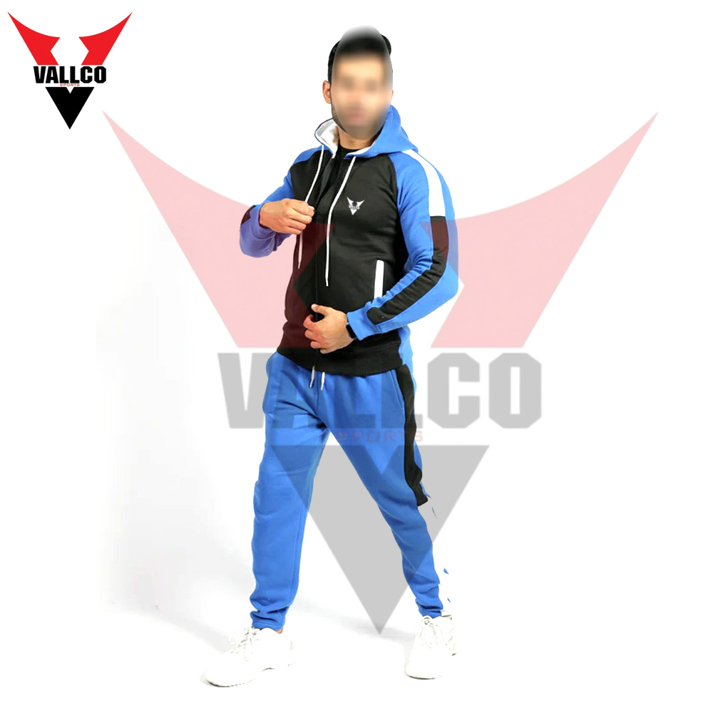 Full Zipper Style With Hood Blue Black Contrast Color Good Quality Men Tracksuits - view 4