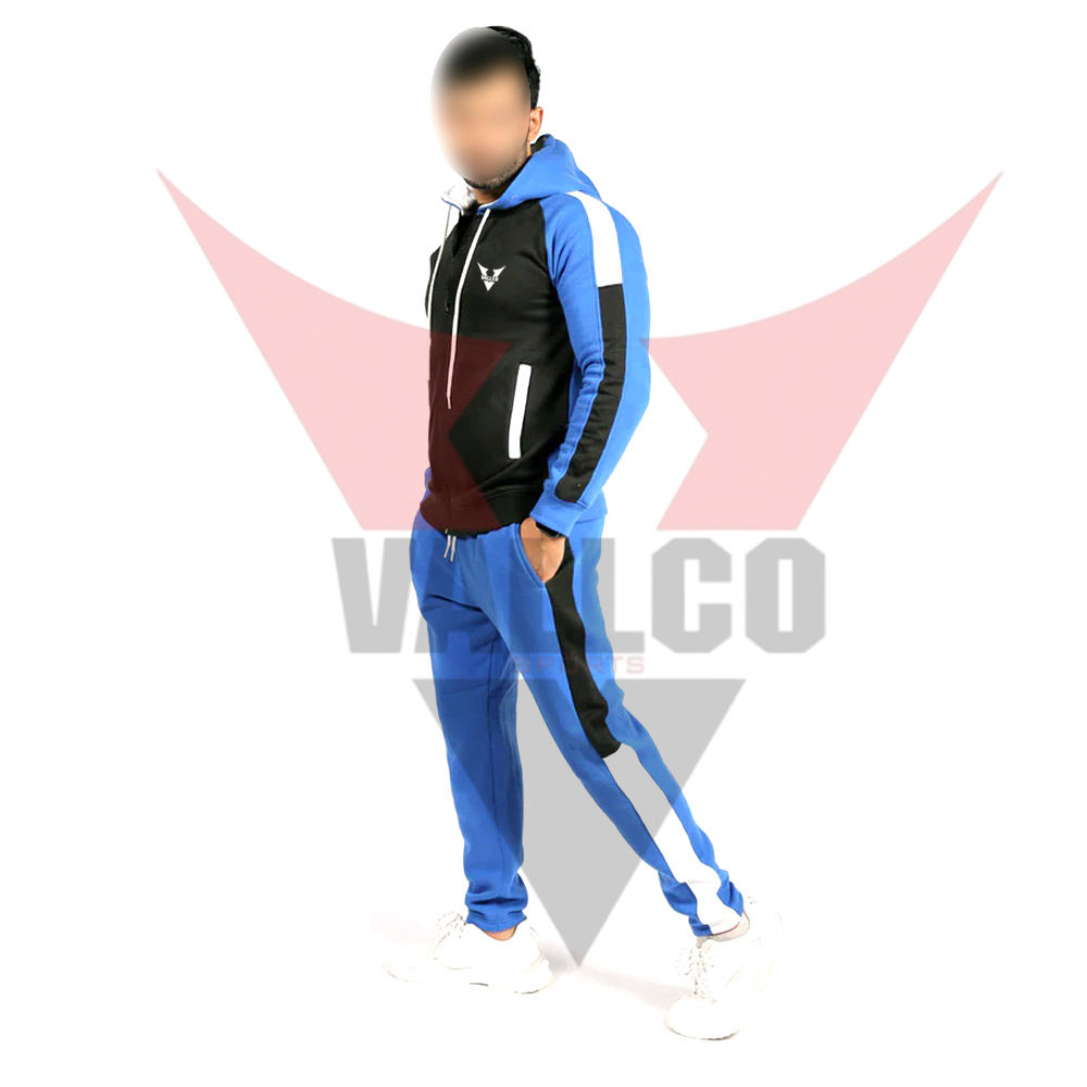 Full Zipper Style With Hood Blue Black Contrast Color Good Quality Men Tracksuits - view 7