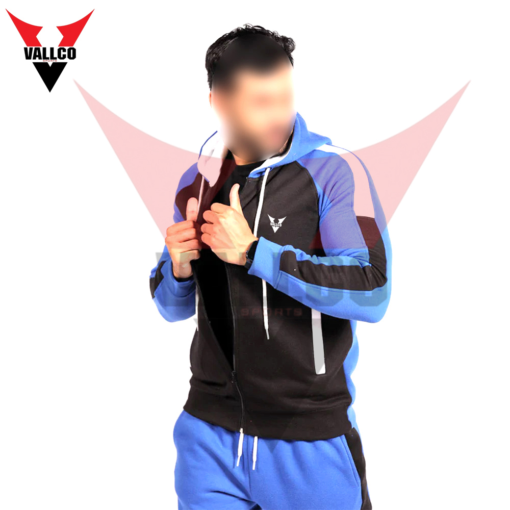 Full Zipper Style With Hood Blue Black Contrast Color Good Quality Men Tracksuits - view 11