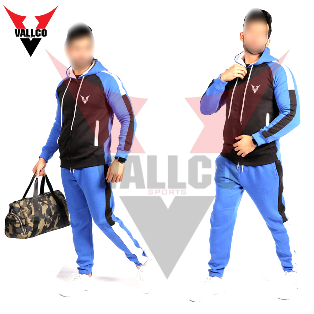 Full Zipper Style With Hood Blue Black Contrast Color Good Quality Men Tracksuits - view 12