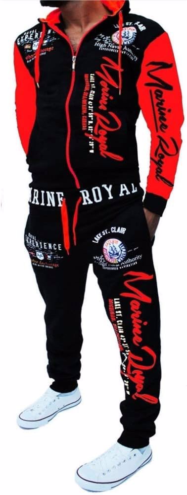 Men 's Casual Tracksuit Hooded Full Zip Elastic Waistband Sweatsuit Set