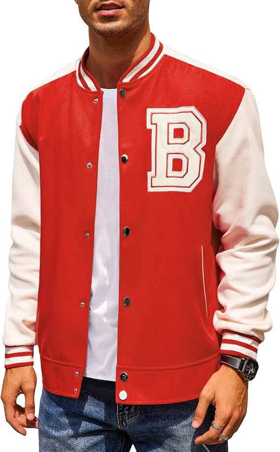 Men's Varsity Jackets Wool Blend Letterman Baseball Lightweight Bomber Jacket.
