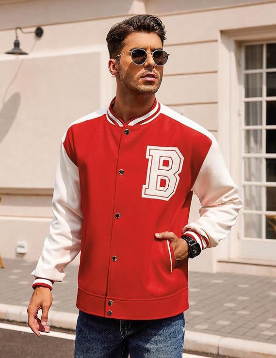 Men's Varsity Jackets Wool Blend Letterman Baseball Lightweight Bomber Jacket. - view 3