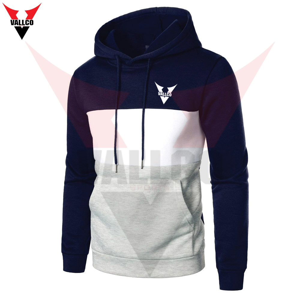 Blue White Contrast Color Soft Touch Fabric Highest Quality Street Wear Solid Pattern Hoodies  - view 2