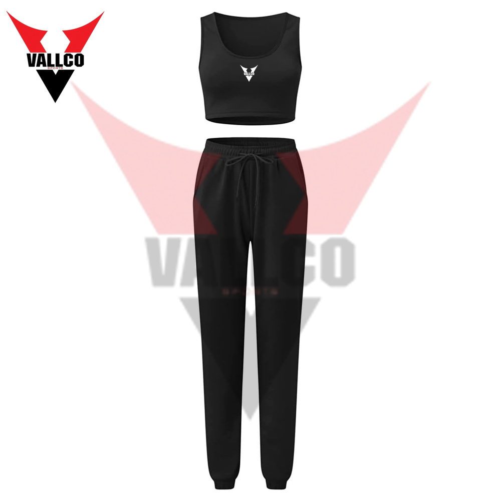 In Black Color Highest Quality Make Your Own Women Fitness Wear Crop Top Tracksuits - view 2
