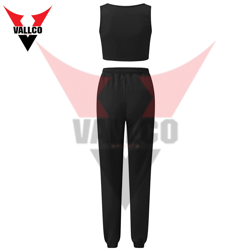 In Black Color Highest Quality Make Your Own Women Fitness Wear Crop Top Tracksuits - view 3