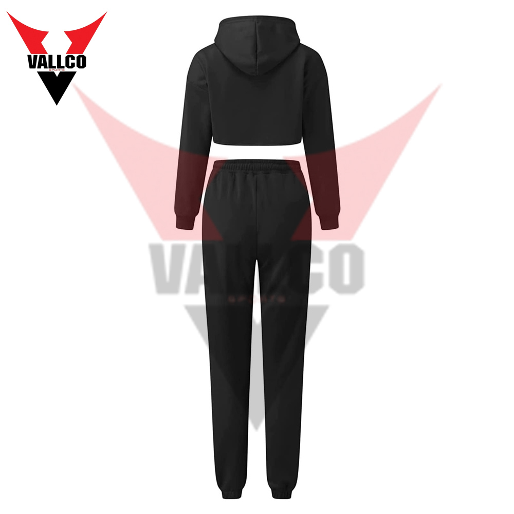 In Black Color Highest Quality Make Your Own Women Fitness Wear Crop Top Tracksuits - view 9