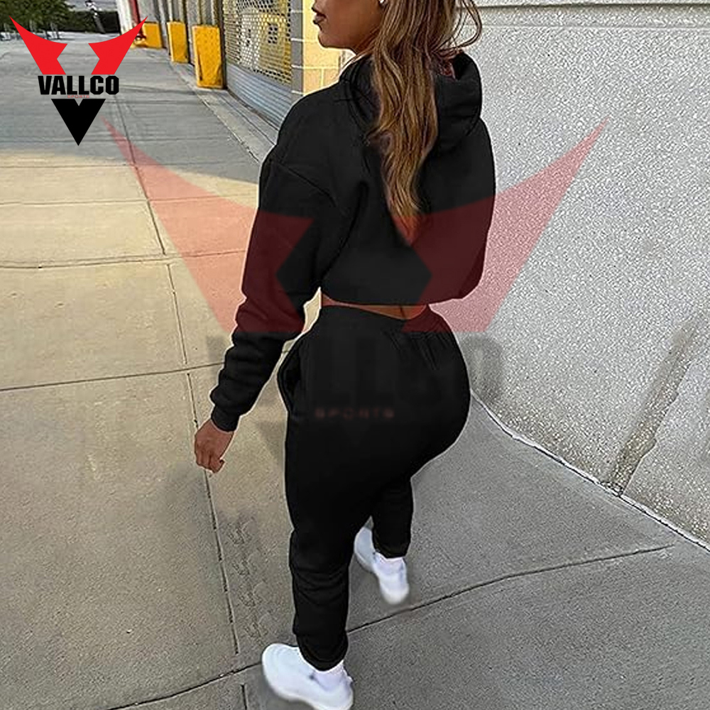 In Black Color Highest Quality Make Your Own Women Fitness Wear Crop Top Tracksuits - view 15