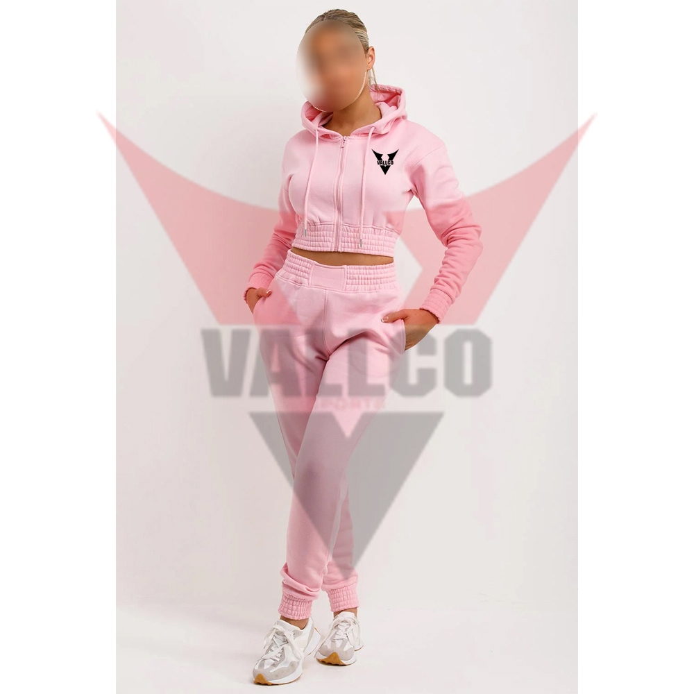 Best Quality Casual 2 Piece Outfits Track Set In Light Pink Color Women Wear Crop Tops Tracksuits