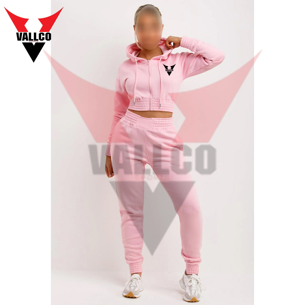 Best Quality Casual 2 Piece Outfits Track Set In Light Pink Color Women Wear Crop Tops Tracksuits - view 2