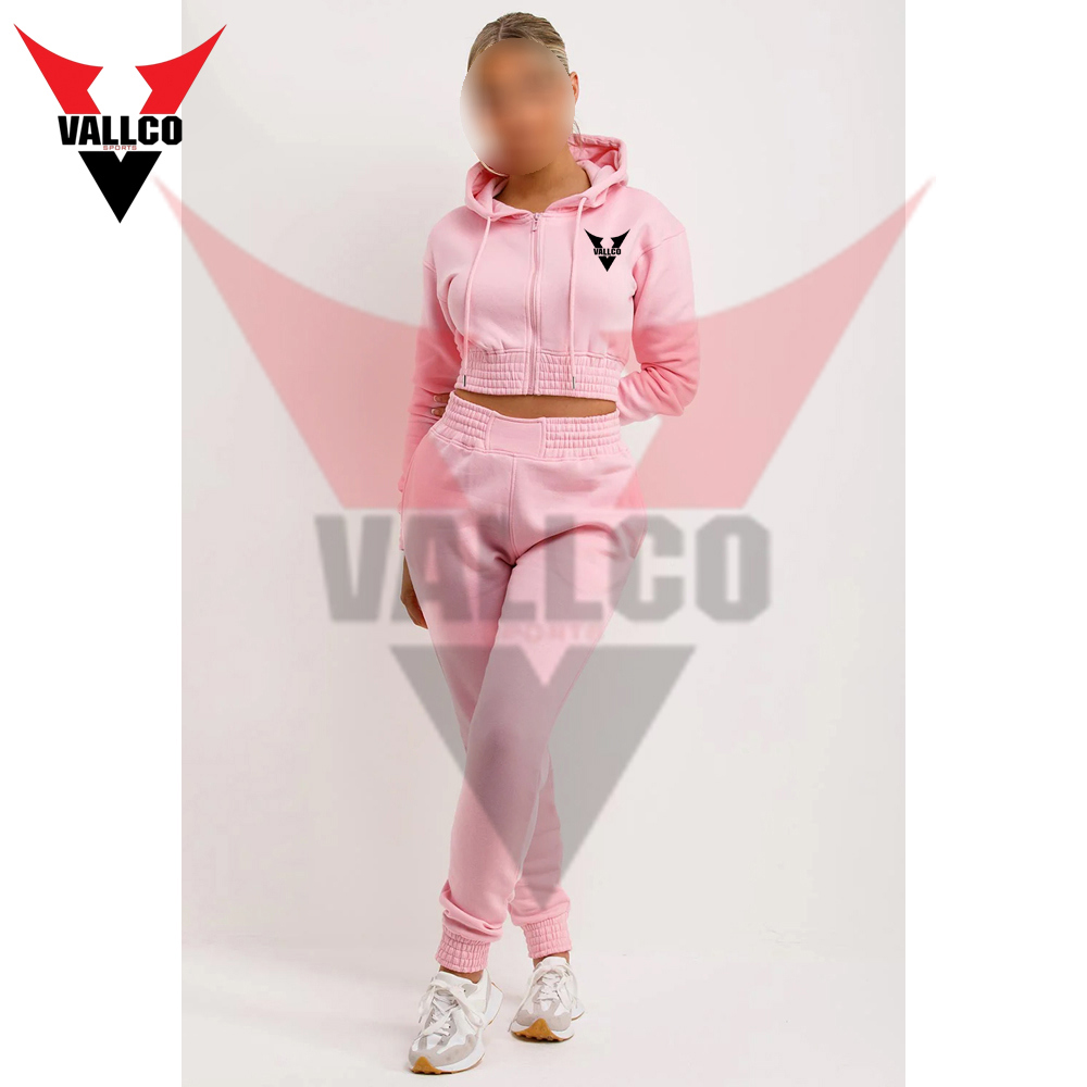 Best Quality Casual 2 Piece Outfits Track Set In Light Pink Color Women Wear Crop Tops Tracksuits - view 6