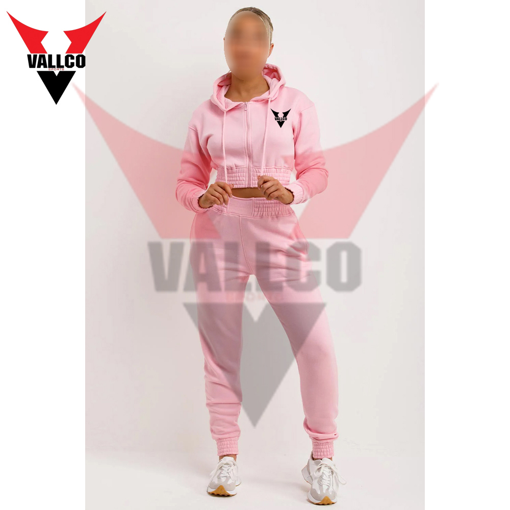 Best Quality Casual 2 Piece Outfits Track Set In Light Pink Color Women Wear Crop Tops Tracksuits - view 16