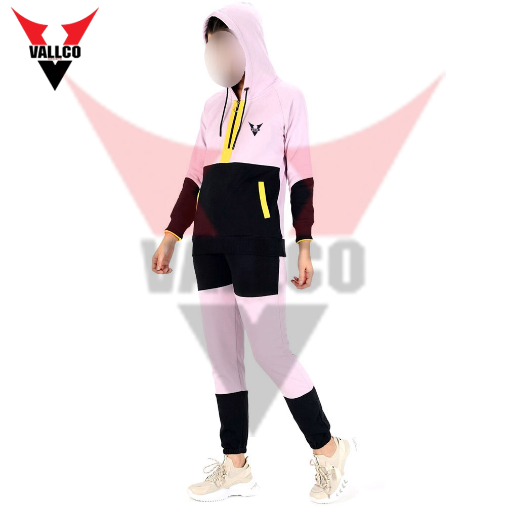Latest Design Pink And White Contrast Tracksuit Hoodie With Pant 2 Piece Set Women Tracksuit - view 2