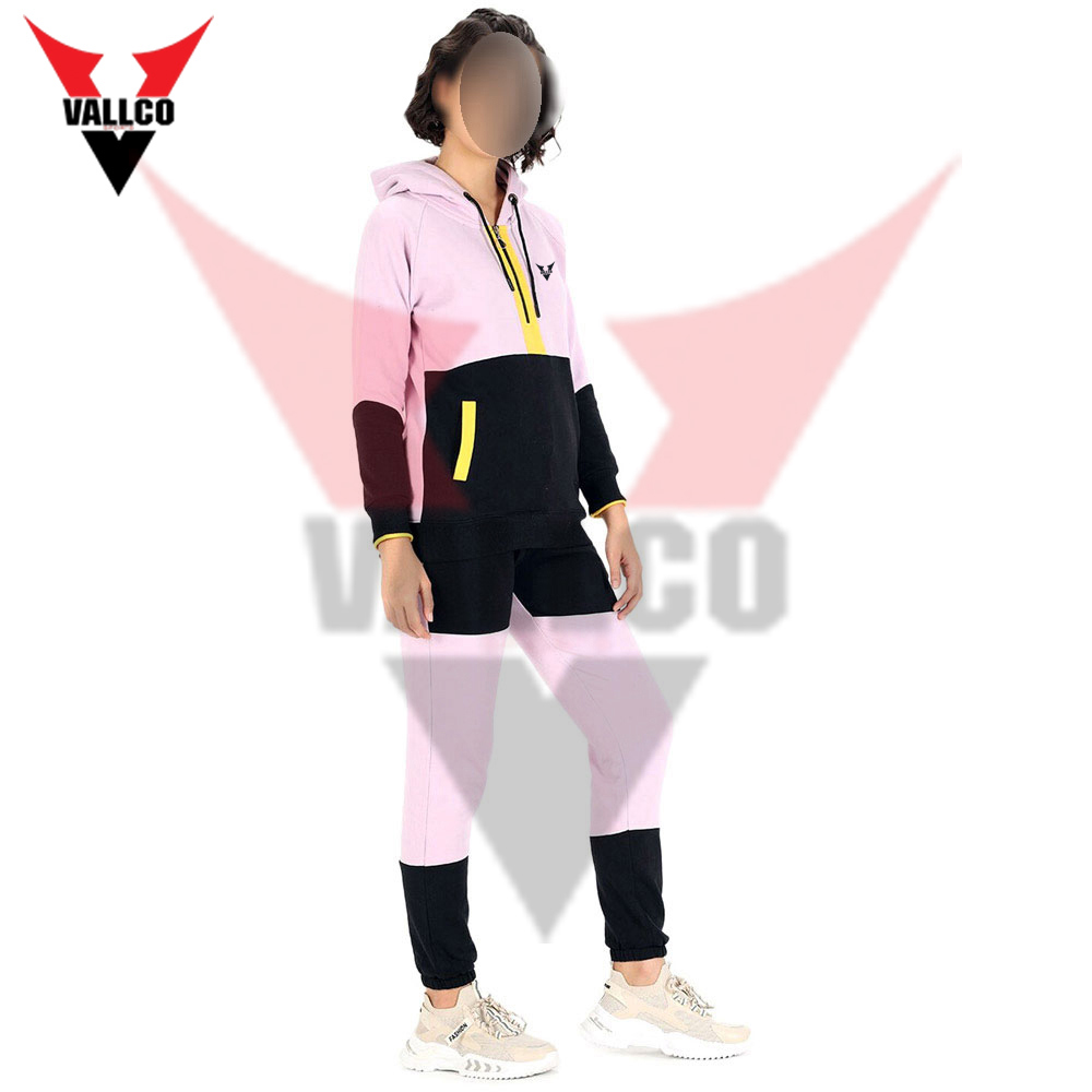 Latest Design Pink And White Contrast Tracksuit Hoodie With Pant 2 Piece Set Women Tracksuit - view 4
