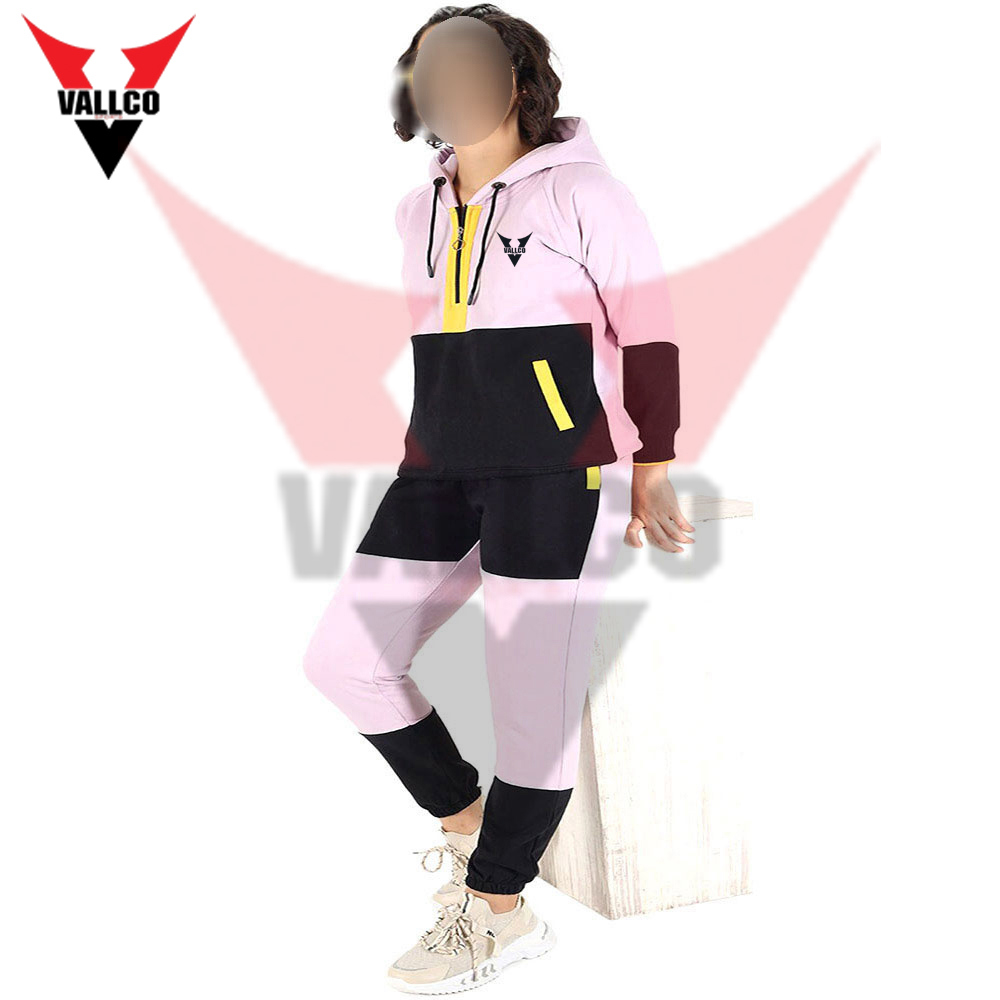 Latest Design Pink And White Contrast Tracksuit Hoodie With Pant 2 Piece Set Women Tracksuit - view 14