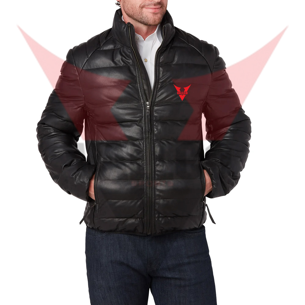 Black Color Full Zipper Style Side Pocket Premium Quality Hand Made Puffer Jackets For Men Wear