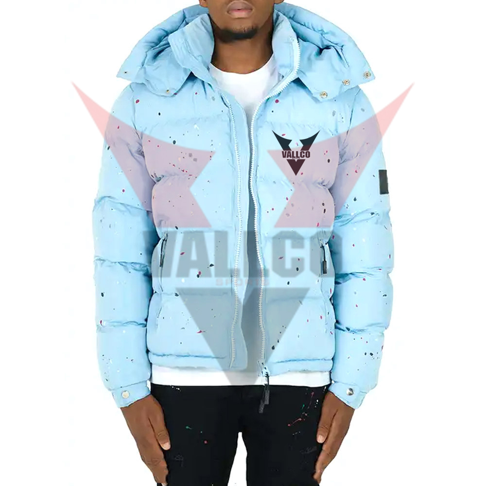 High Quality Winter Oversize Detachable Hooded Designer Puffy Coat Oem Logo Blue Men Puffer Jacket