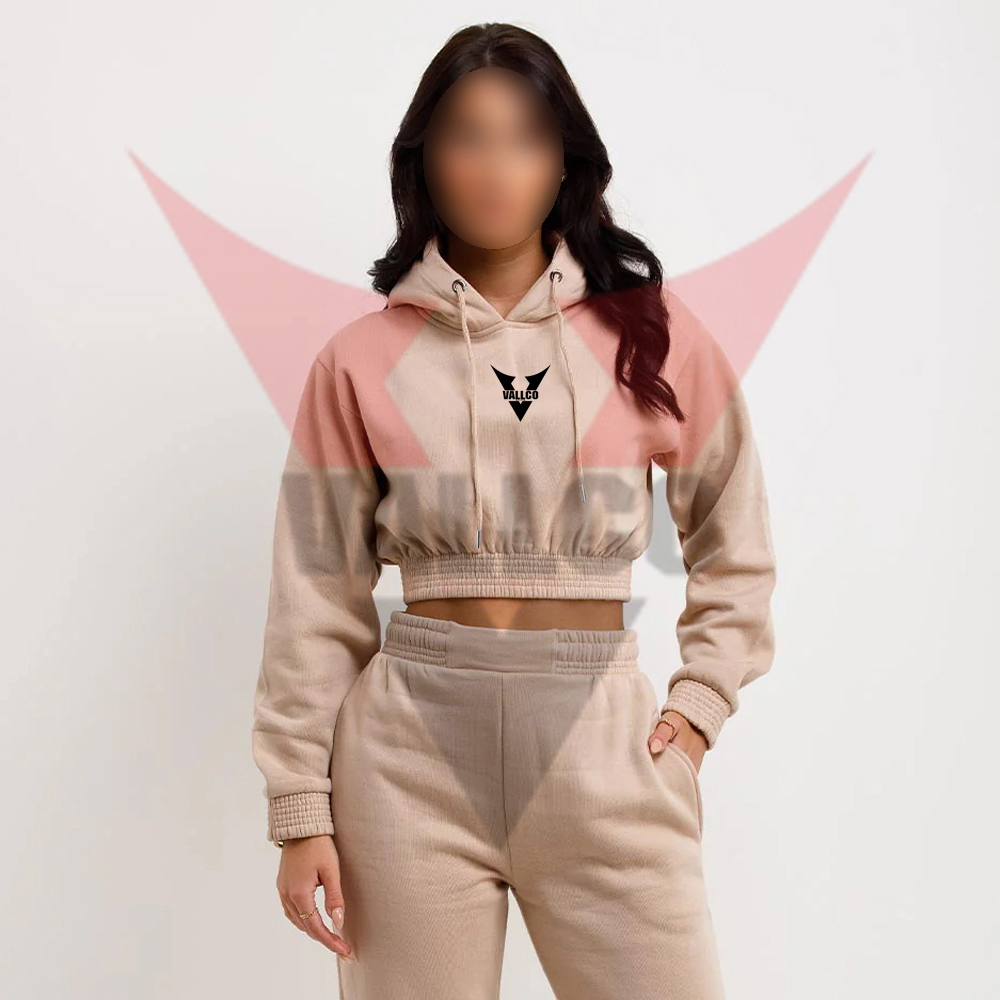 In Beige Color Women Crop Top Tracksuits Top Selling Best Quality 2 Pcs Women Active Wear Set - view 4
