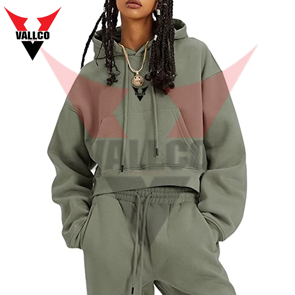 Women Pullover Tracksuit Set Casual Wear Outfits, Plain Long Sleeve Crop Hoodie And Jogger Sets - view 5
