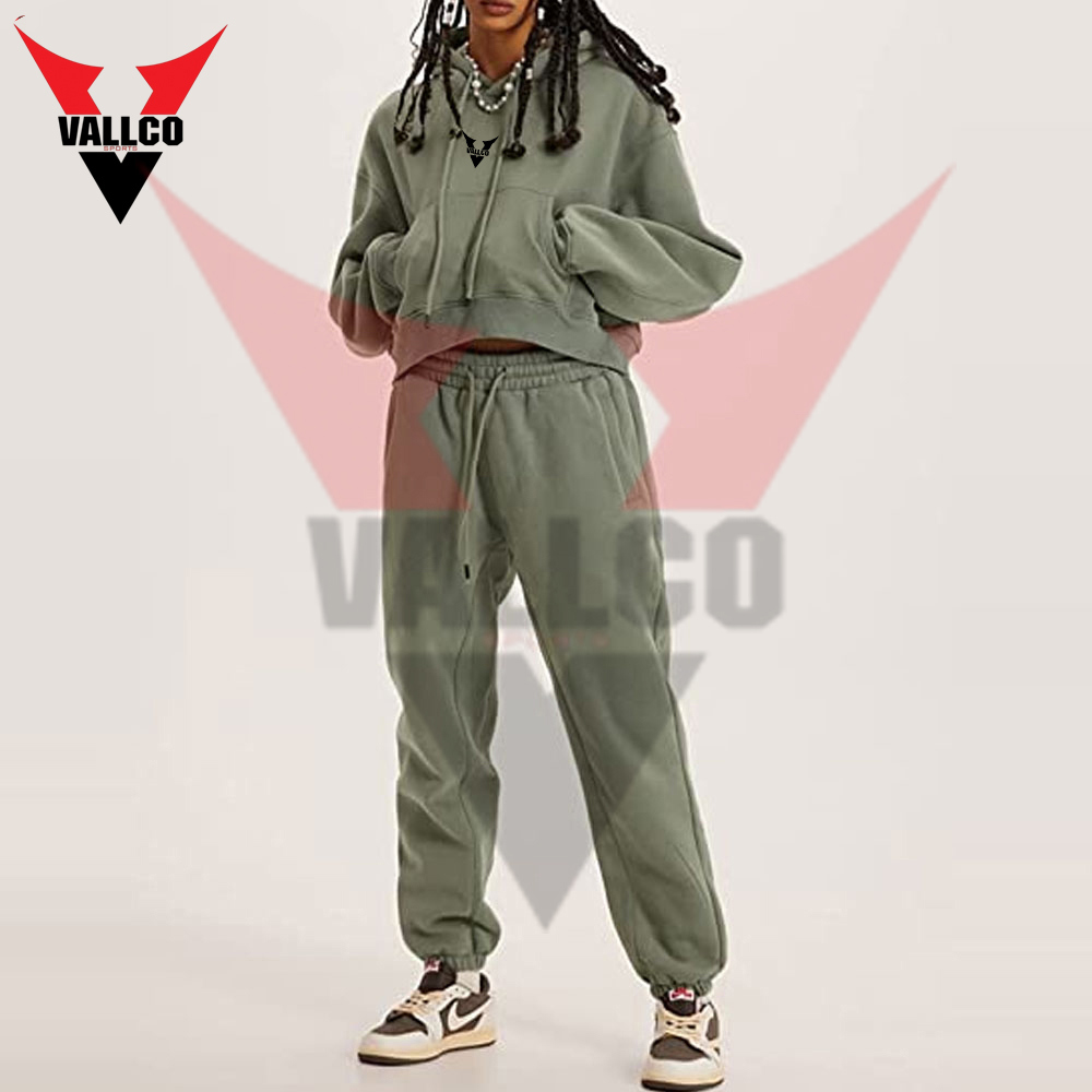 Women Pullover Tracksuit Set Casual Wear Outfits, Plain Long Sleeve Crop Hoodie And Jogger Sets - view 9