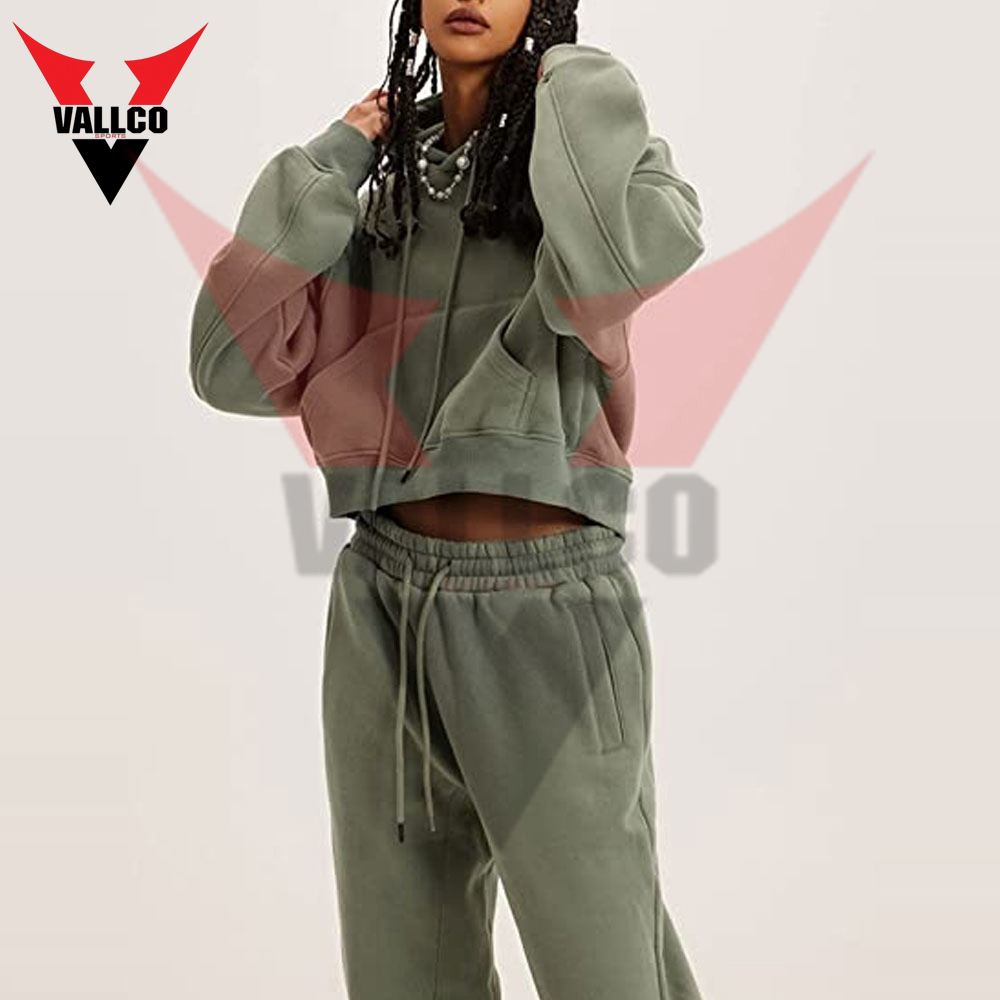 Women Pullover Tracksuit Set Casual Wear Outfits, Plain Long Sleeve Crop Hoodie And Jogger Sets - view 10