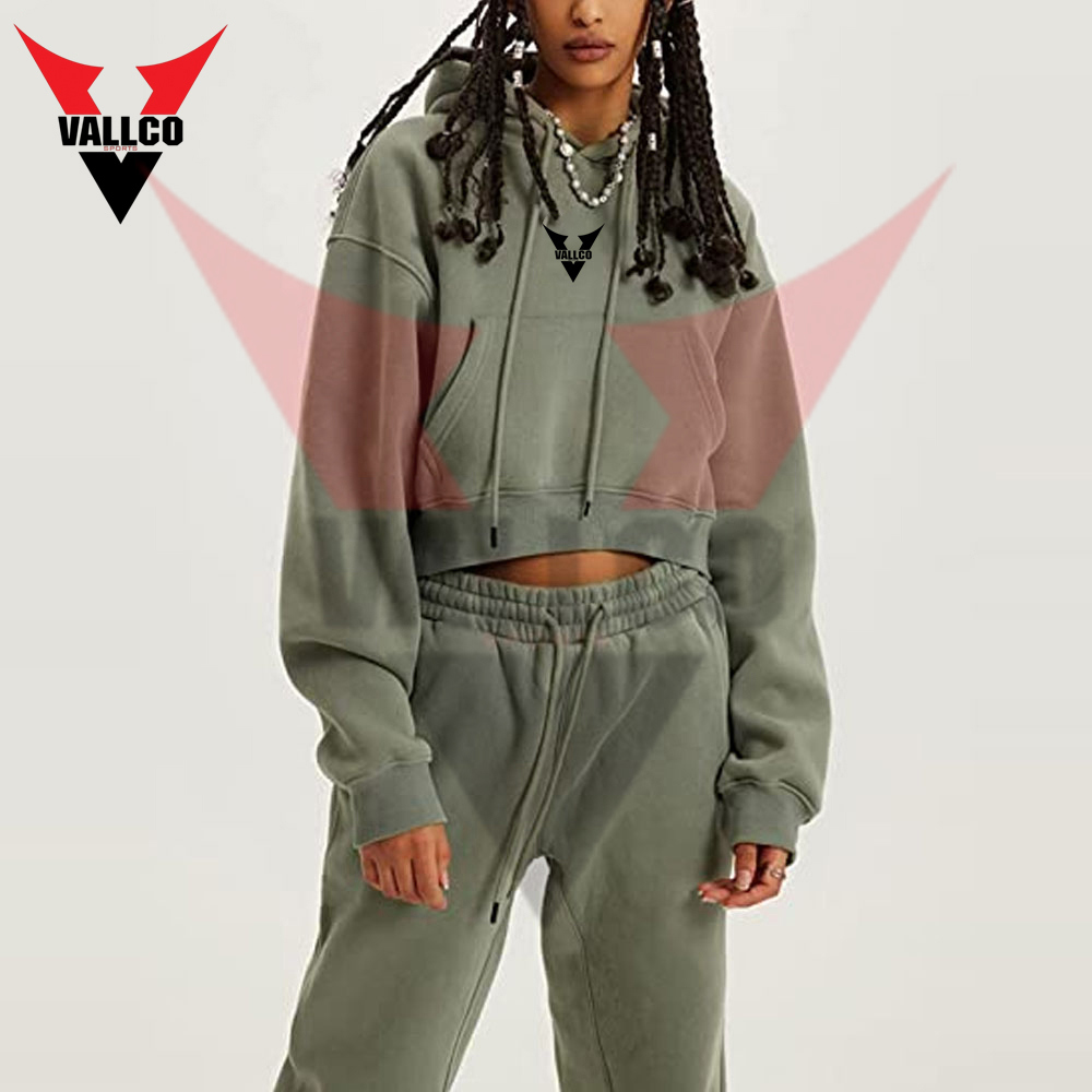 Women Pullover Tracksuit Set Casual Wear Outfits, Plain Long Sleeve Crop Hoodie And Jogger Sets - view 11