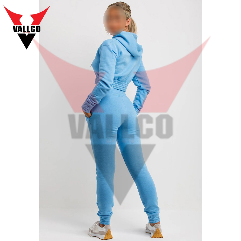 With Zip Front Crop Top And Jogger Set Sky Blue Color Casual Wear Women Comfort Fit Tracksuits - view 12