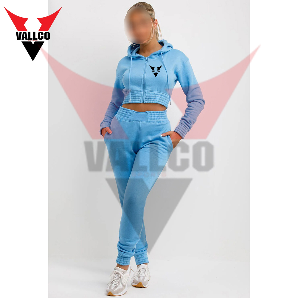 With Zip Front Crop Top And Jogger Set Sky Blue Color Casual Wear Women Comfort Fit Tracksuits - view 14