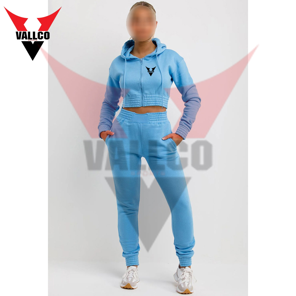 With Zip Front Crop Top And Jogger Set Sky Blue Color Casual Wear Women Comfort Fit Tracksuits - view 16
