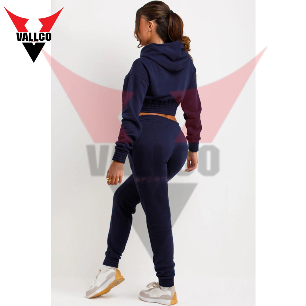 Zip Front Navy Color Ladies Gym Crop Tracksuits Long Sleeve Crop Tops Pants Casual Wear Tracksuit  - view 4
