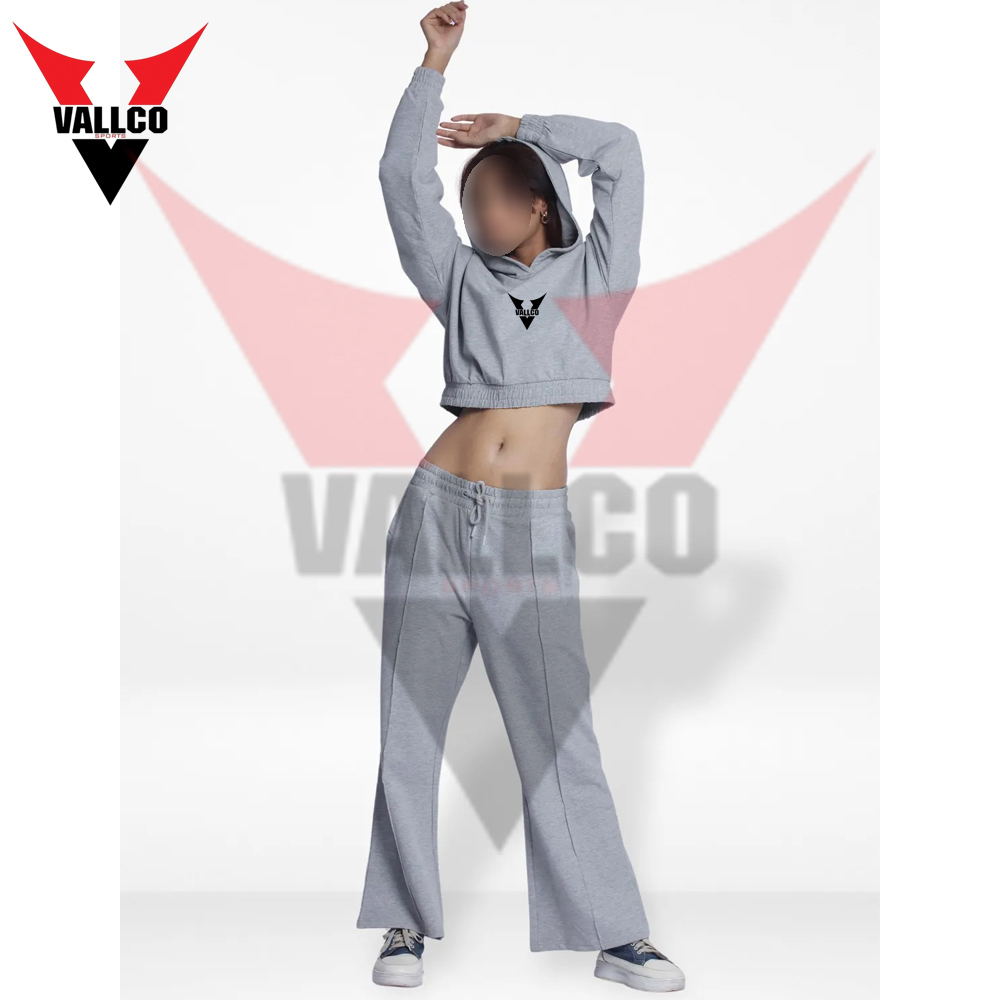 Women Hoodies And Trouser Set In Gray Color Casual Wear Comfort Fit Ladies Gym Crop Tracksuits - view 8