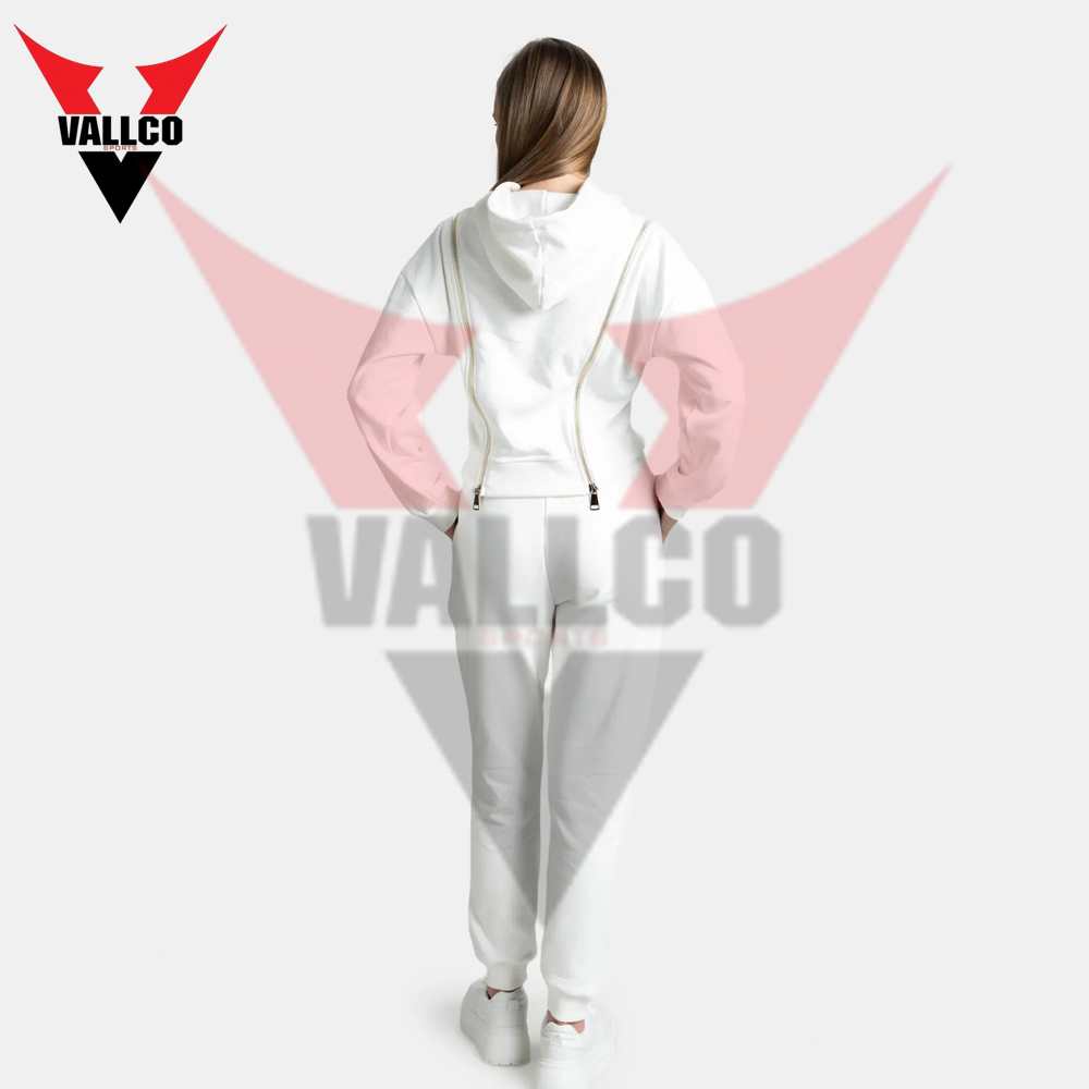 Zip Style In White Color Women Crop Top Tracksuits Long Sleeve Crop Tops And Jogger Tracksuit Set - view 2