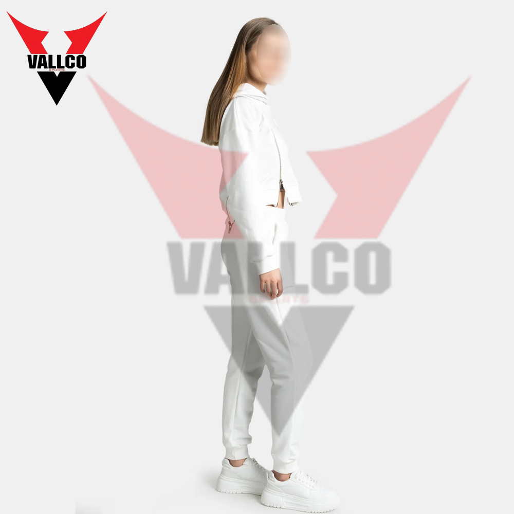 Zip Style In White Color Women Crop Top Tracksuits Long Sleeve Crop Tops And Jogger Tracksuit Set - view 3