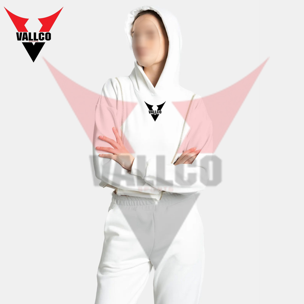 Zip Style In White Color Women Crop Top Tracksuits Long Sleeve Crop Tops And Jogger Tracksuit Set - view 5