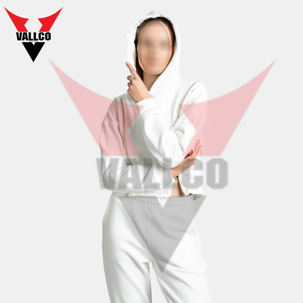 Zip Style In White Color Women Crop Top Tracksuits Long Sleeve Crop Tops And Jogger Tracksuit Set - view 14