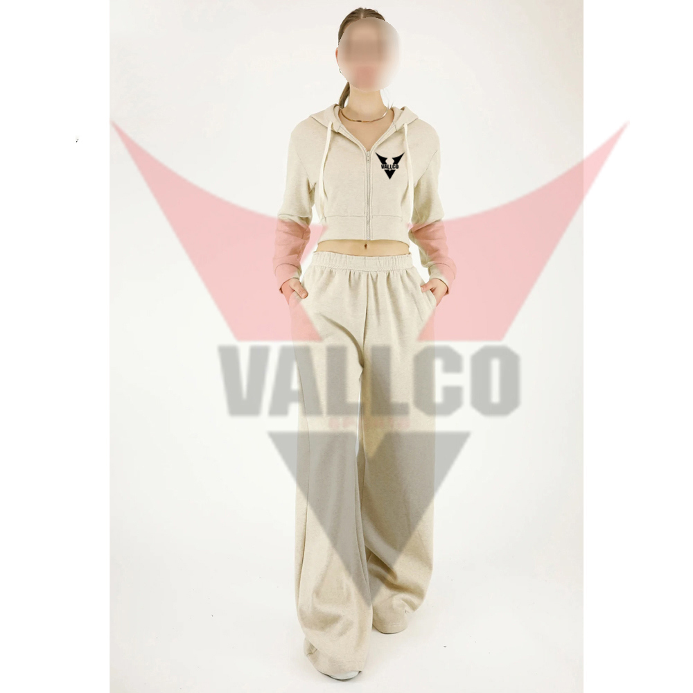 Women Premium Zip Up Cropped Classic Hoodie With Pant Outdoor Ladies Gym Crop Tracksuits