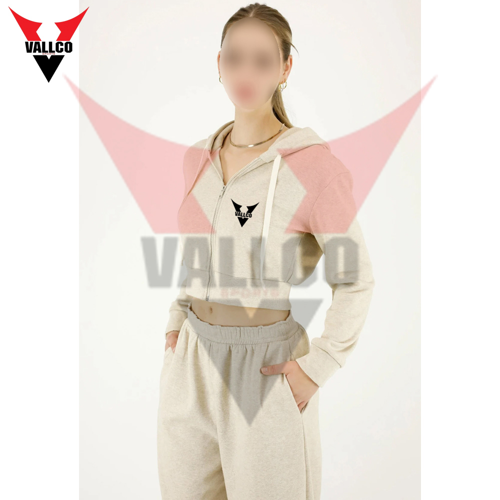 Women Premium Zip Up Cropped Classic Hoodie With Pant Outdoor Ladies Gym Crop Tracksuits - view 2