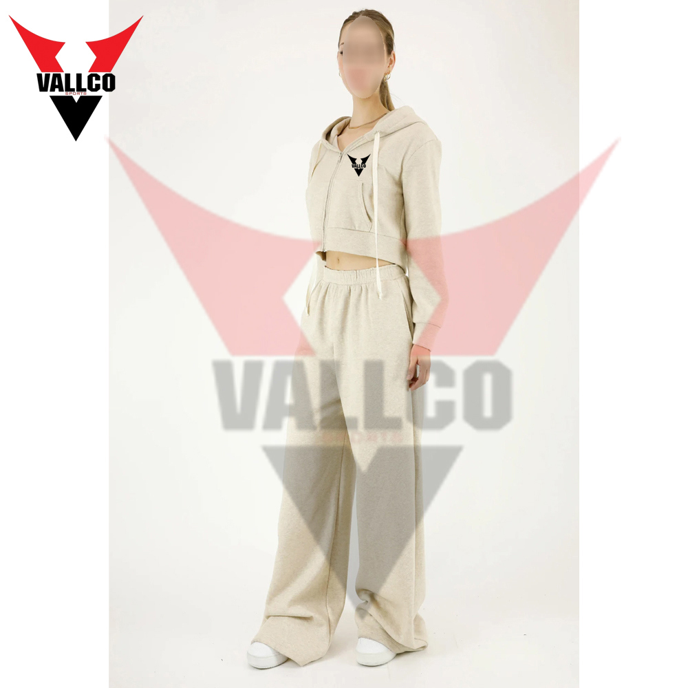 Women Premium Zip Up Cropped Classic Hoodie With Pant Outdoor Ladies Gym Crop Tracksuits - view 10