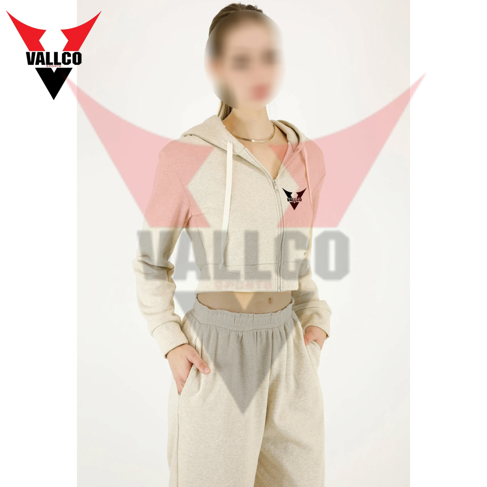 Women Premium Zip Up Cropped Classic Hoodie With Pant Outdoor Ladies Gym Crop Tracksuits - view 12