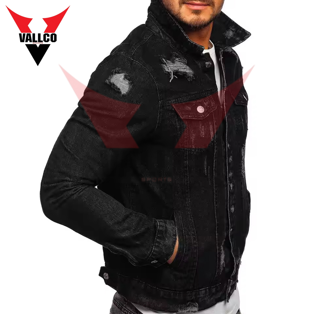 High Quality OEM Custom Cotton Wool In Black Color Casual Denim Winter Jackets For Men - view 4