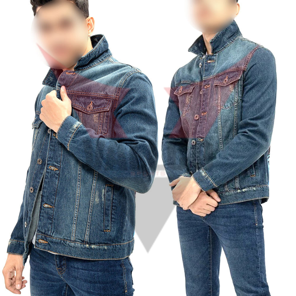 In Solid Color Popular Product Highest Quality Customized Logo Print Men Casual Wear Denim Jacket - view 10