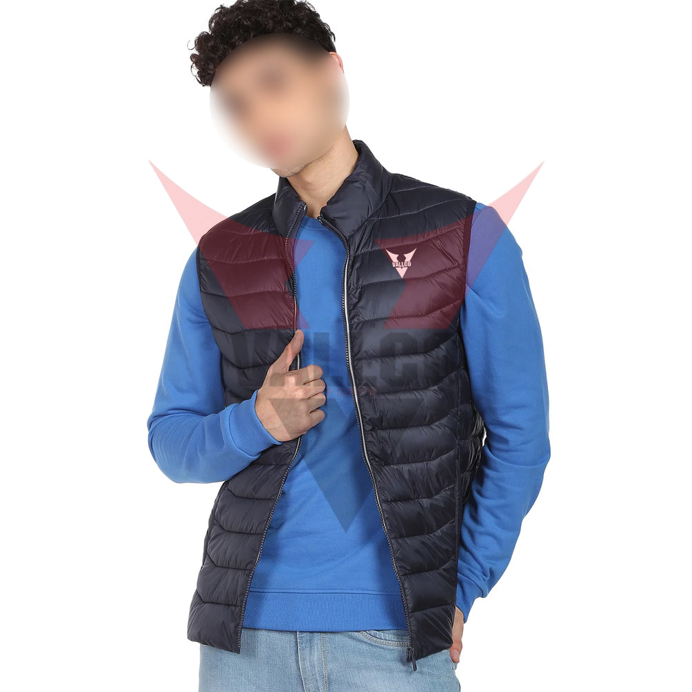 Wholesale Rate With Best Quality Outer Wear Men Navy Stand Collar Sleeveless Solid Puffer Jacket