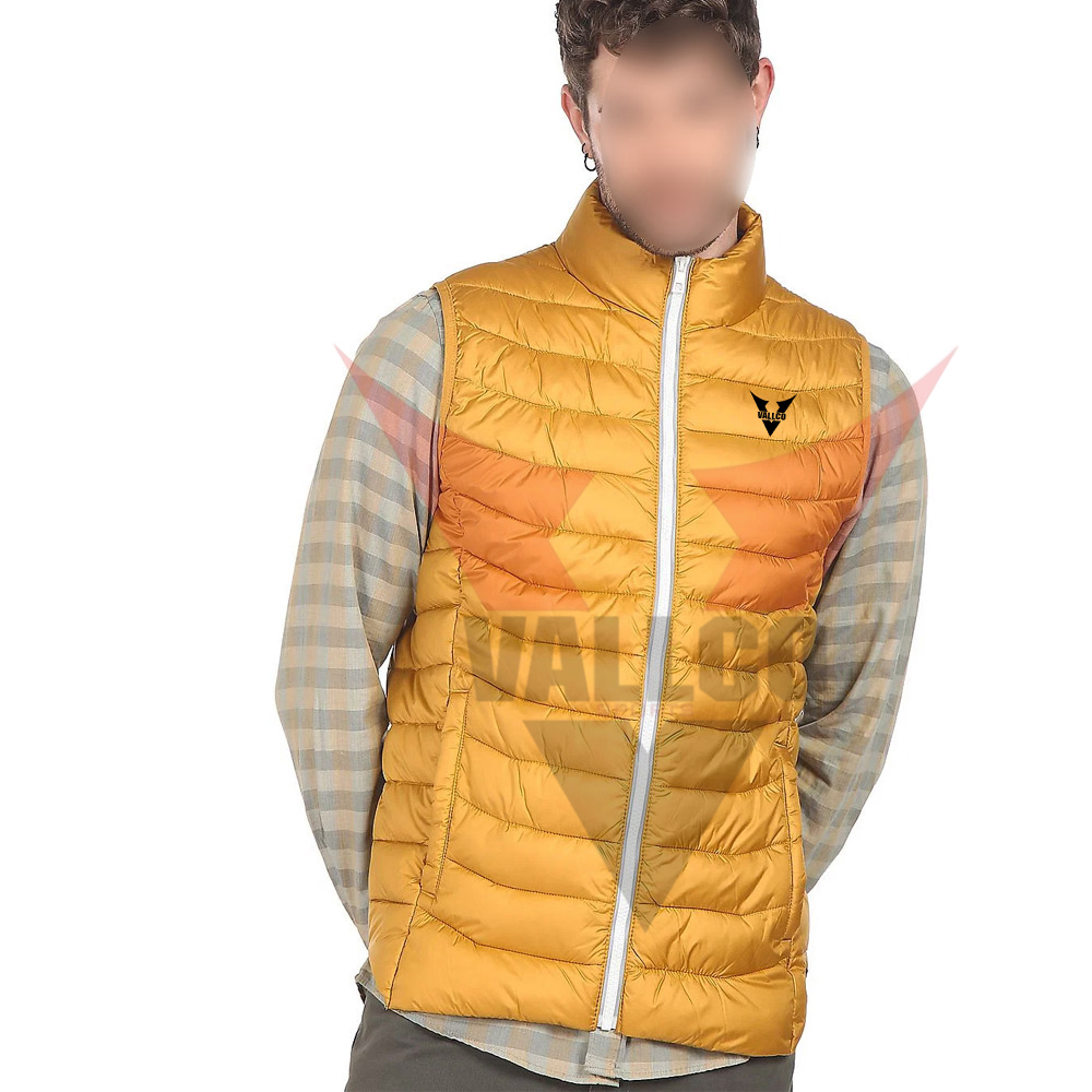  With Reasonable Price Outer Wear Men Mustard Stand Collar Sleeveless Solid Puffer Jacket