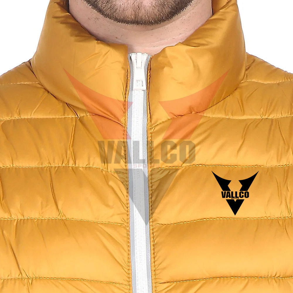  With Reasonable Price Outer Wear Men Mustard Stand Collar Sleeveless Solid Puffer Jacket - view 3